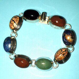 Chunky Vintage Taxco Mexico TH-75 Sterling Silver Multi-Gemstone Link Bracelet